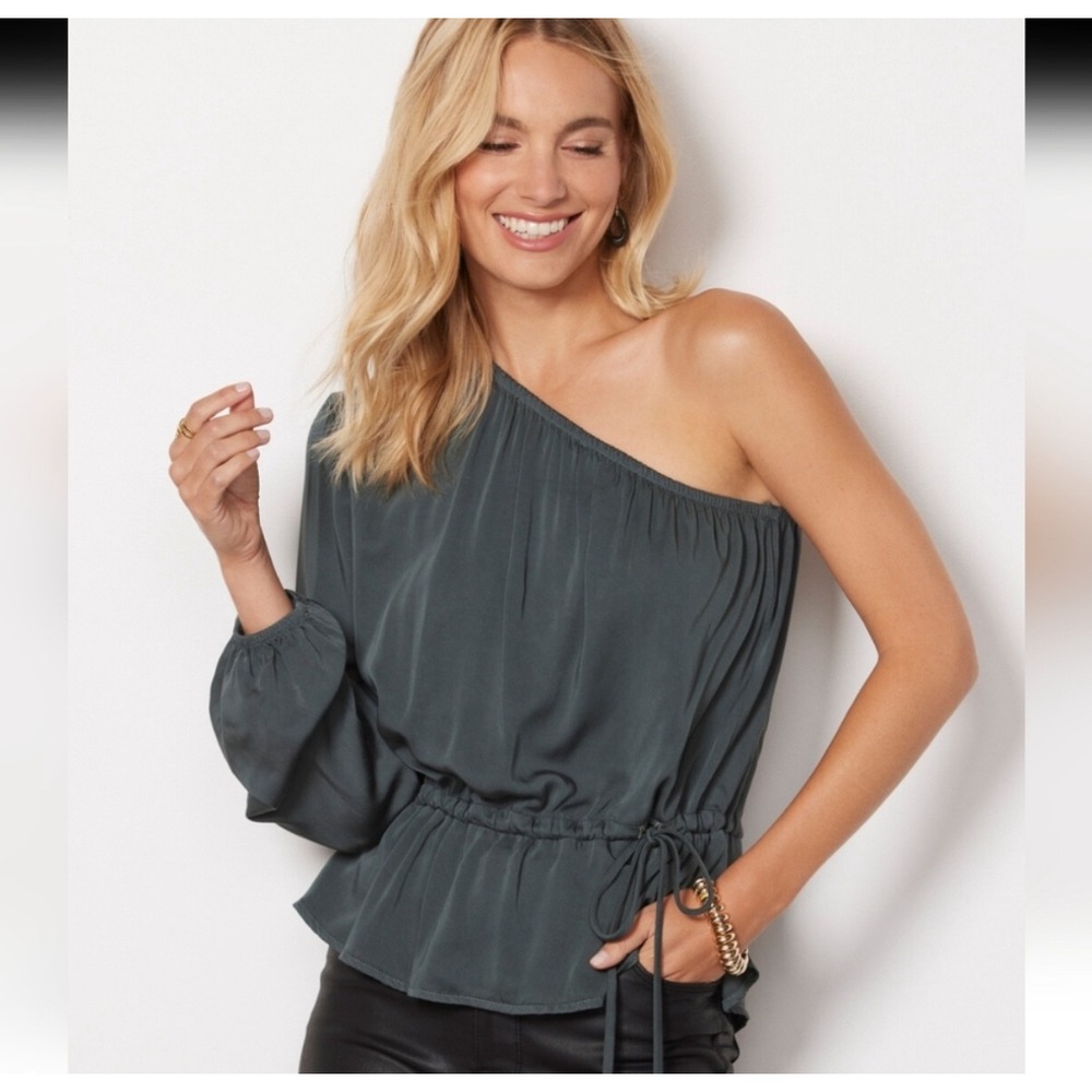 NEW NWT Cloth & Stone‎ Luxe Satin One Shoulder Top Clover Shadow Small Party